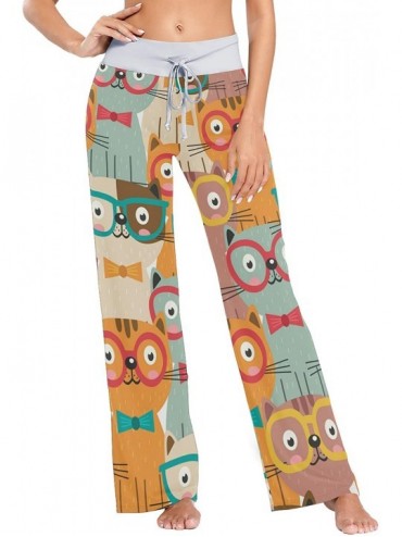 Bottoms Colorful Cats in Glasses Women Pajama Pants Bottoms Palazzo Yoga Stretchy Wide Leg Trousers - CA19C4Y4G40 $50.11