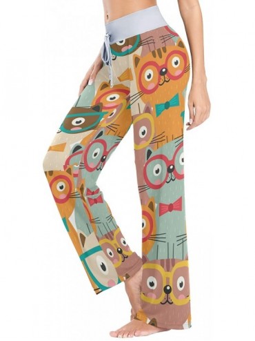 Bottoms Colorful Cats in Glasses Women Pajama Pants Bottoms Palazzo Yoga Stretchy Wide Leg Trousers - CA19C4Y4G40 $46.77