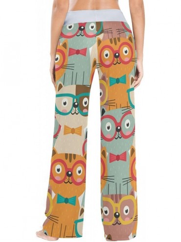 Bottoms Colorful Cats in Glasses Women Pajama Pants Bottoms Palazzo Yoga Stretchy Wide Leg Trousers - CA19C4Y4G40 $46.77