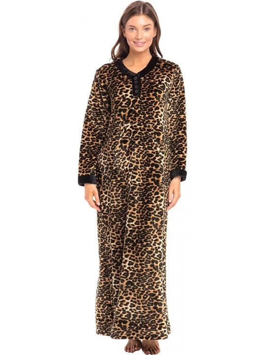 Robes Women's Warm Fleece Nightgown- Long Kaftan with Pockets - Leopard Animal Print Limited Edition Limited Edition - CZ18SK...