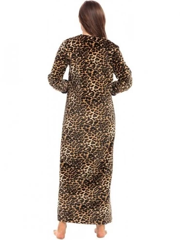 Robes Women's Warm Fleece Nightgown- Long Kaftan with Pockets - Leopard Animal Print Limited Edition Limited Edition - CZ18SK...