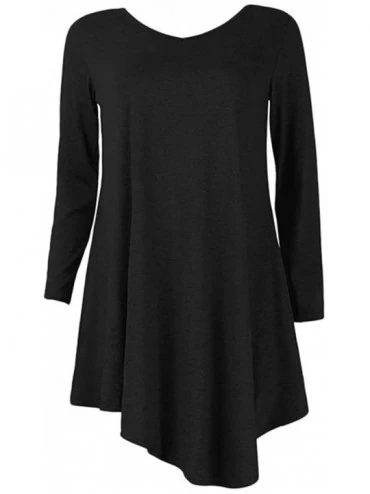Nightgowns & Sleepshirts Women's Long Sleeve Casual Dress Solid Loose T-Shirt Dress Nightwear Sleepwear Pajamas - Black - CK1...