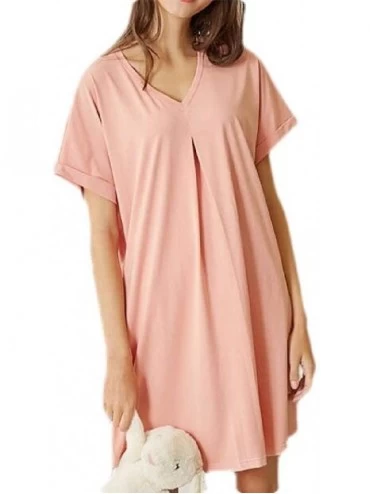 Nightgowns & Sleepshirts Women's Sleepwear Short Sleeve Knit V Neck Loose Nightgown Night Dress - 2 - C019DSURQNN $27.35