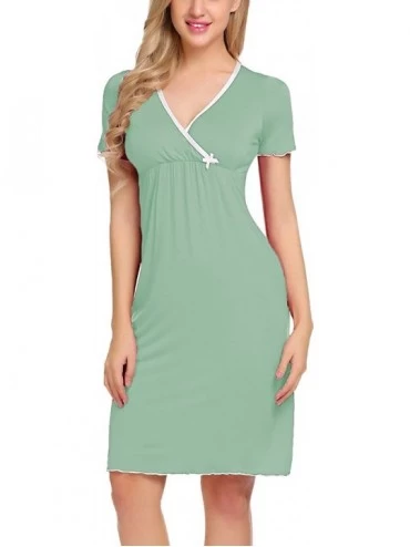 Nightgowns & Sleepshirts Women's V Neck Nightgown Wrap Nursing Nightdress Pleated Sleepwear (S- Light Green) - CE188ANZO6E $5...