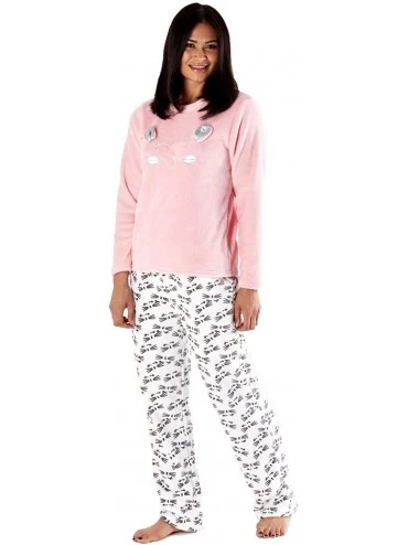 Sets Ladies Winter Fleece Fluffy Warm Cosy Soft Twosie Pajama Nightwear Set Various Designs UK 8-22 - Cat - Pink - CX18ZH6KWR...