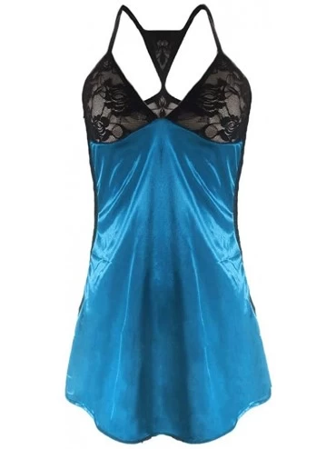 Tops 2020 Women Lingerie Lace Babydoll Strap Chemise Halter Teddy V Neck Sleepwear - Blue - CK195SK45OD $10.59