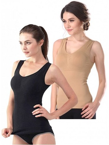 Shapewear Women's Cami Shaper Tank Top with Built in Bra Removable 2 Packs - Black-khaki - CP18GMRQDS2 $51.67