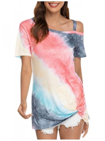 Tops Casual Printed Gradient-Print Short Shoulder Sleeve Hem T-Shirt Blouse Tank Dresses - Multi Color - C1190O0E4EE $24.33