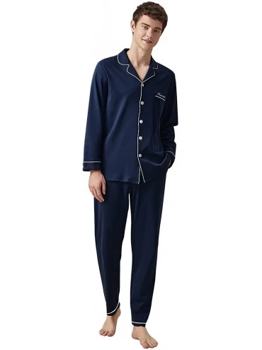 Sleep Sets Mens Long Sleeve Pajamas Set-Soft 2 Piece pjs Set-100% Cotton Sleepwear Set for Men - 1 - C618WMTYSDO $22.98