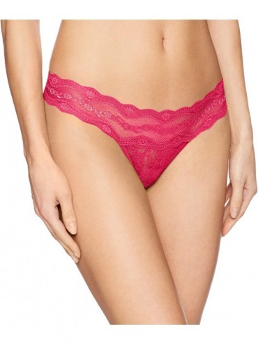 Panties Women's Lace Kiss Thong Panty - Pink Peacock - CS180RSZR3X $30.94