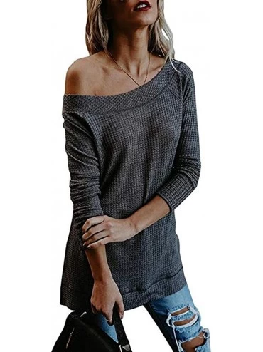 Tops Womens Autumn Winter Long Sleeve Solid Knitted Sweater T Shirt Blouse Tops - Gray - CZ18YI27GHN $13.95