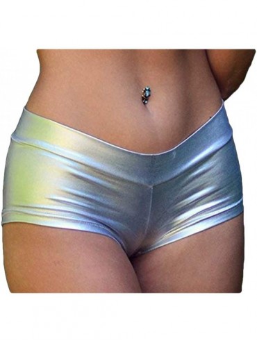 Panties Women's Shiny Metallic Booty Rave Shorts- Liquid Wet Look Mini Cheeky Pants- Low Rise Festival Dance Bottoms - Black ...