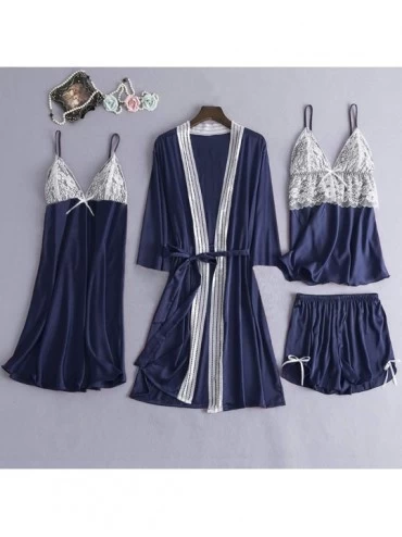 Tops 5 Pc Sleepwear Outfit for Women-Sexy Pajamas Set Include Lace Patchwork Robes Chemise Camisole Shorts and Sleep Pants - ...