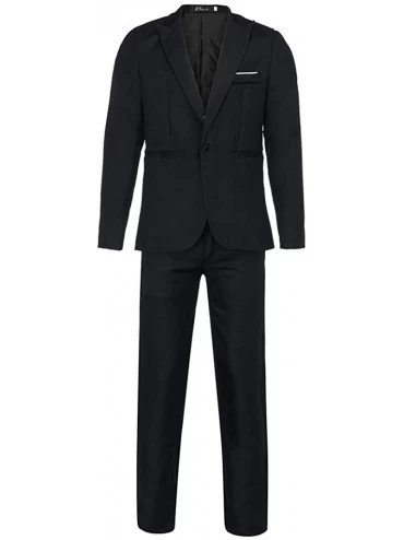 Thermal Underwear Mens Slim Button Suit Pure Color Dress Blazer Host Show Jacket Coat Pants - Black - CV18YIQU2UG $49.29