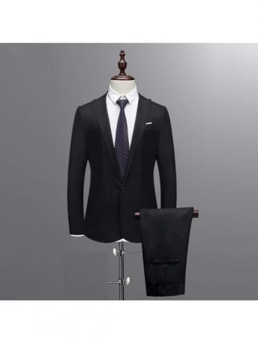 Thermal Underwear Mens Slim Button Suit Pure Color Dress Blazer Host Show Jacket Coat Pants - Black - CV18YIQU2UG $23.31