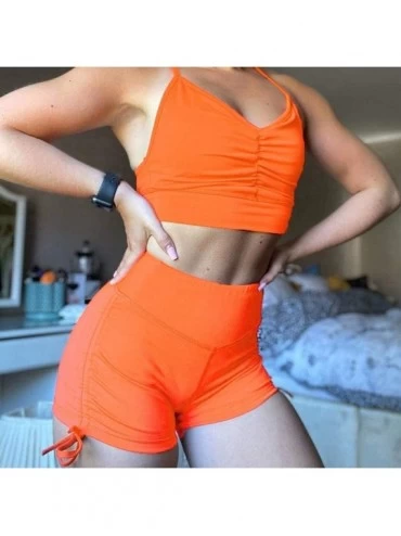 Thermal Underwear Fashion Women Outdoor Solid Color Short-Sleeved Tops Casual Sports Suit - Orange - CO190MO7QXO $31.68