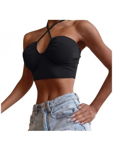 Camisoles & Tanks Women's Summer Sexy Camisole Solid Color Halter Tops Bra Party Vest Underwear Shirt - Black - CN196H2SO06 $...