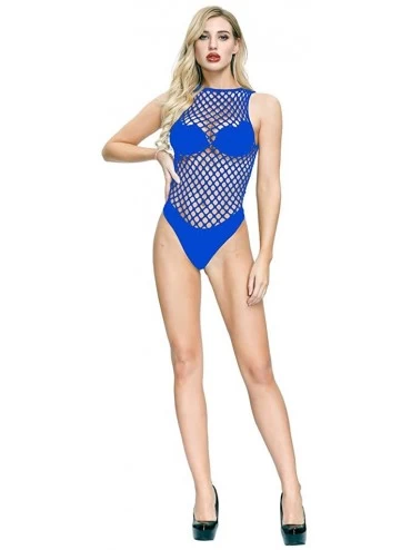 Baby Dolls & Chemises Sexy Lingerie for Women's Sexy Hollow Out Long Sleeve Transparent Mesh Bikini Underwear - Blue a - CA19...
