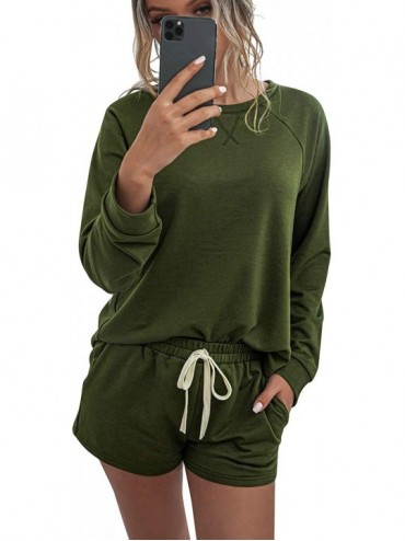 Sets Women's Two Pieces Tie Dye Pajamas Set Long Sleeves Pullover Tops Shorts Joggers Sleepwear Loungewear - Armygreen - C019...