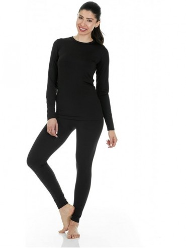 Thermal Underwear Women's Ultra Soft Thermal Underwear Long Johns Set with Fleece Lined - Black - CV120Y3OHJJ $55.30