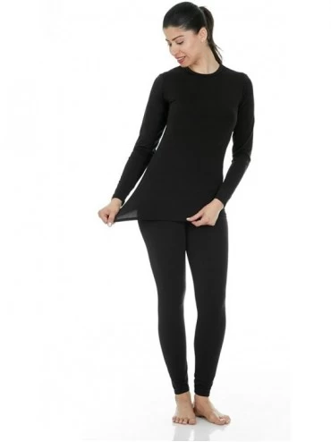 Thermal Underwear Women's Ultra Soft Thermal Underwear Long Johns Set with Fleece Lined - Black - CV120Y3OHJJ $27.65