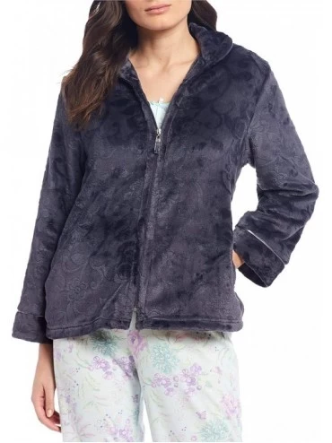 Robes Floral Printed Burn-Out Shimmer Fleece Bedjacket - Pewter - C619CZZY9O8 $45.01