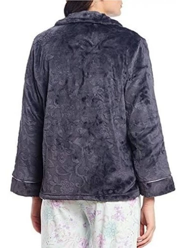 Robes Floral Printed Burn-Out Shimmer Fleece Bedjacket - Pewter - C619CZZY9O8 $45.01