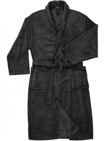 Robes Mens Super Soft Plush Warm Fleece Spa Bathrobe - Black - C511TY5N9A1 $40.65