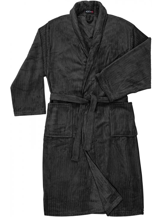 Robes Mens Super Soft Plush Warm Fleece Spa Bathrobe - Black - C511TY5N9A1 $21.58