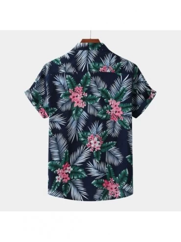 Thermal Underwear Fashion Printed T Shirts for Men Turn Down Collar Short Sleeve Casual Shirts - Green - CN19C9WS8SQ $25.19