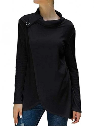 Tops Women's Wrap Shirts Turtleneck Loose Button Lightweight Pullover Tunic Tops - Black - CU1927EQNYX $31.92