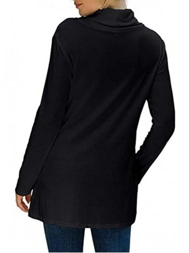 Tops Women's Wrap Shirts Turtleneck Loose Button Lightweight Pullover Tunic Tops - Black - CU1927EQNYX $20.11
