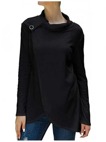 Tops Women's Wrap Shirts Turtleneck Loose Button Lightweight Pullover Tunic Tops - Black - CU1927EQNYX $20.11