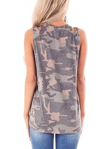 Thermal Underwear Womens Leopard Pocket Tank T Shirt Crews Neck Sleeveless Patchwork BlouseTops - Camouflage - CR1952DEK95 $1...