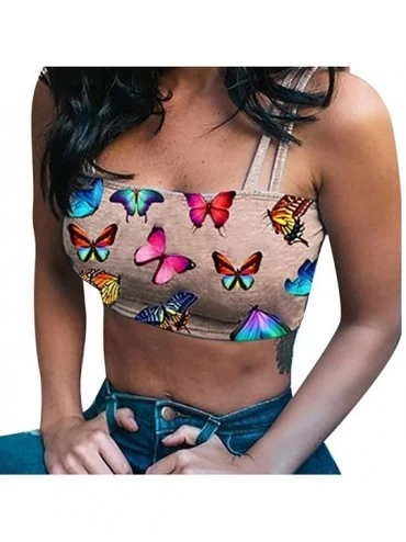 Camisoles & Tanks Women's Butterfly Sexy Camisole Summer Cami Top Crop Top Tanks - Khaki - C819CD7SKTA $7.36