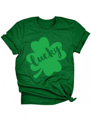 Thermal Underwear Women's Fun Letter Print St Pat's Paddy Patrick V-Neck T-Shirt - G-dark Green - CV1952D2I5U $21.81