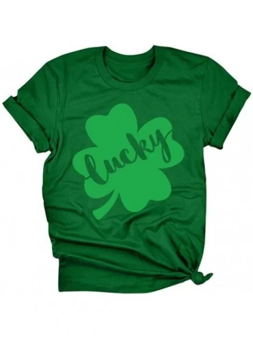 Thermal Underwear Women's Fun Letter Print St Pat's Paddy Patrick V-Neck T-Shirt - G-dark Green - CV1952D2I5U $18.95