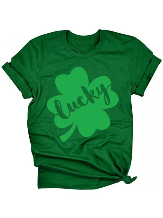 Thermal Underwear Women's Fun Letter Print St Pat's Paddy Patrick V-Neck T-Shirt - G-dark Green - CV1952D2I5U $9.86