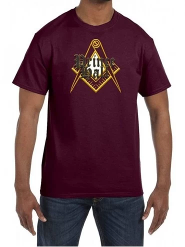 Undershirts Prince Hall Gold Square & Compass Masonic Men's Crewneck T-Shirt - Maroon - CS1853QNLQY $20.22