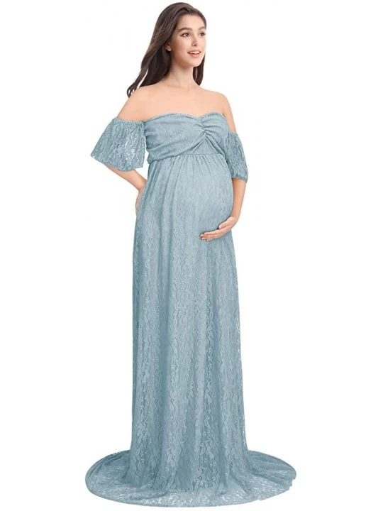 Nightgowns & Sleepshirts Womens Off Shoulder Pregnant Dresses Ruffle Sleeve Lace Maternity Maxi Photography Wedding Gown for ...