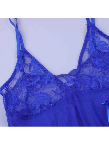 Baby Dolls & Chemises Womens Plus Size V Neck Lace Lingerie Babydoll Mesh Chemise Sleepwear - Blue - C918HQ3RE79 $24.14