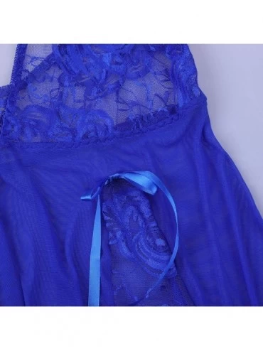 Baby Dolls & Chemises Womens Plus Size V Neck Lace Lingerie Babydoll Mesh Chemise Sleepwear - Blue - C918HQ3RE79 $24.14