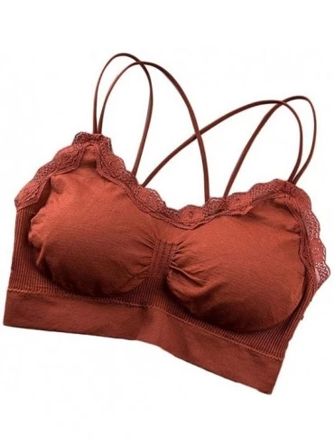 Bras Women Lace Trim Push-up Sporting Bra Full Cup Wire Free Removable Pad Sports Bras - Dark Red - CK199MRL3X9 $49.70