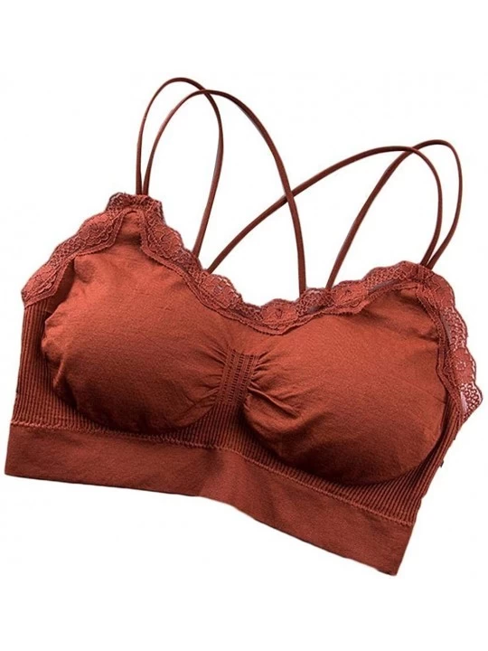 Bras Women Lace Trim Push-up Sporting Bra Full Cup Wire Free Removable Pad Sports Bras - Dark Red - CK199MRL3X9 $24.85