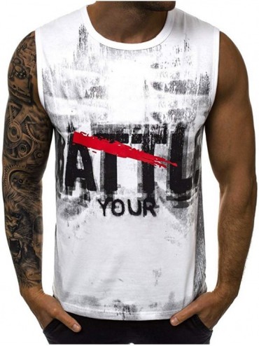 Undershirts Tank Tops for Men- Men Letter Printed Sports Vest Striped Splice Large Open-Forked Male Vest - White - CO18RT4NM0...