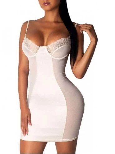 Baby Dolls & Chemises Women Sexy Lace Translucent Nightdress Lingerie Wire Free Underwear with Thong - White - CW18UZY4K5Z $1...