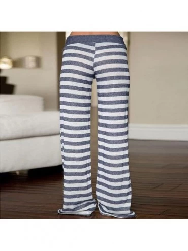 Bottoms Women Comfy Pants Casual Pajama High Waist Stretch Floral Print Drawstring Palazzo Lounge Pants Wide Leg Blue 1185 - ...