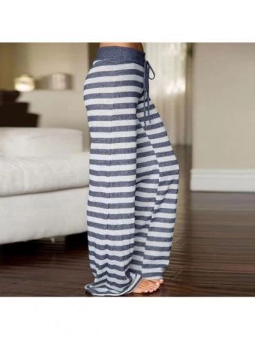 Bottoms Women Comfy Pants Casual Pajama High Waist Stretch Floral Print Drawstring Palazzo Lounge Pants Wide Leg Blue 1185 - ...