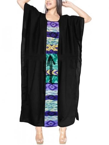 Nightgowns & Sleepshirts Women's Long Caftan Swimsuit Cover Ups Night Casual Dress Drawstring A - Black_b382 - C218R8OIDQO $4...