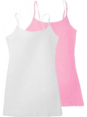 Camisoles & Tanks Womens 2 Pack Long Cami w/Built in Bra - 2 Pack - White- Pink - CC12FCB7TT3 $28.68